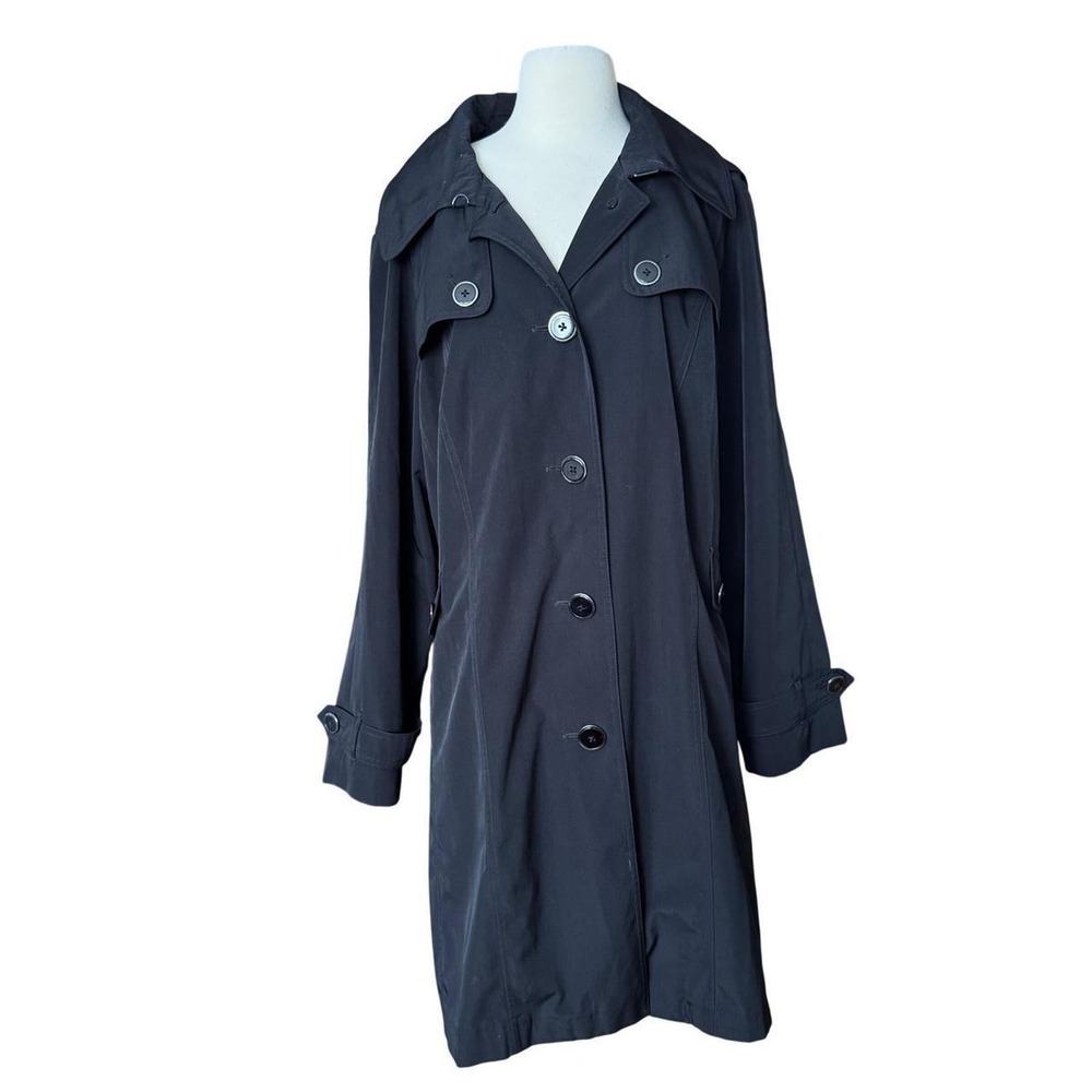 women's 90's minimalist London Fog 2XL Black Trench Coat with Hood no belt